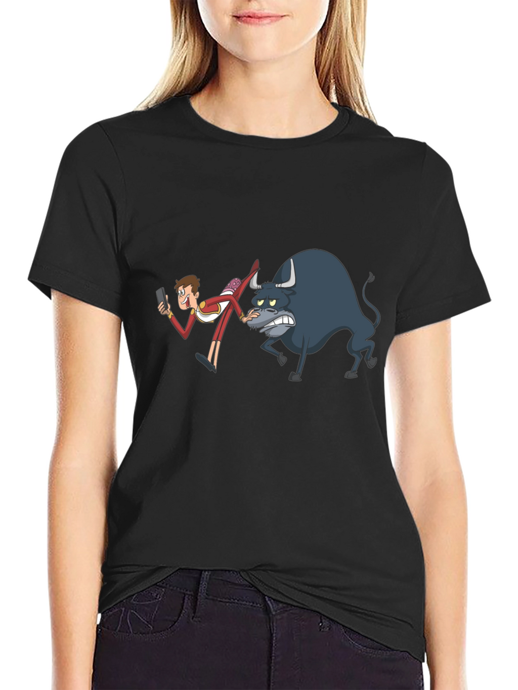 Cartoon Bullfighter Black T-Shirt
