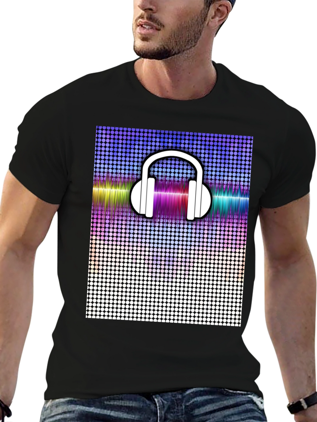 Cool Graphic Tee: Headphones and Soundwave Design