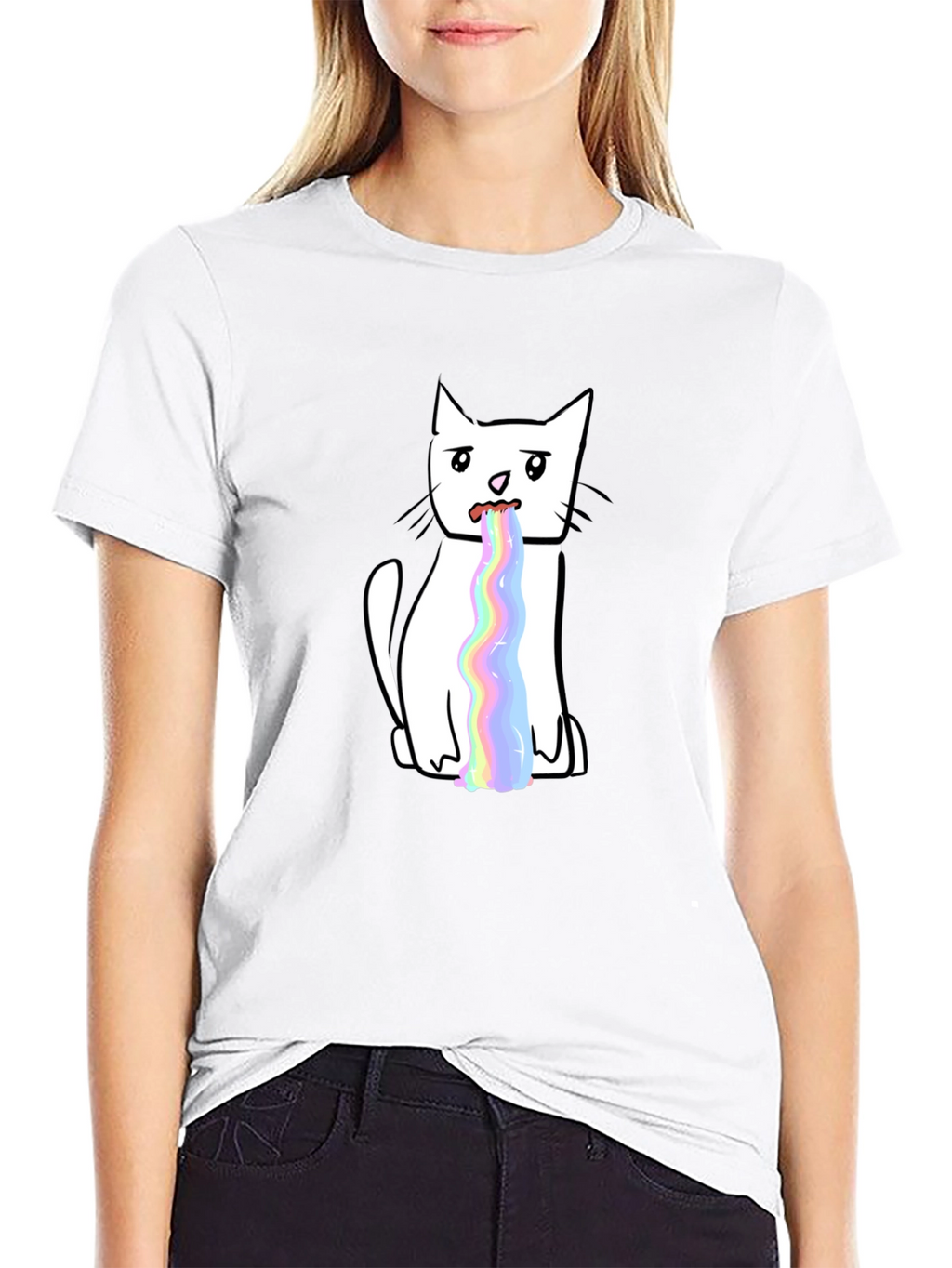 Funny Rainbow Puke Cat Graphic T-Shirt