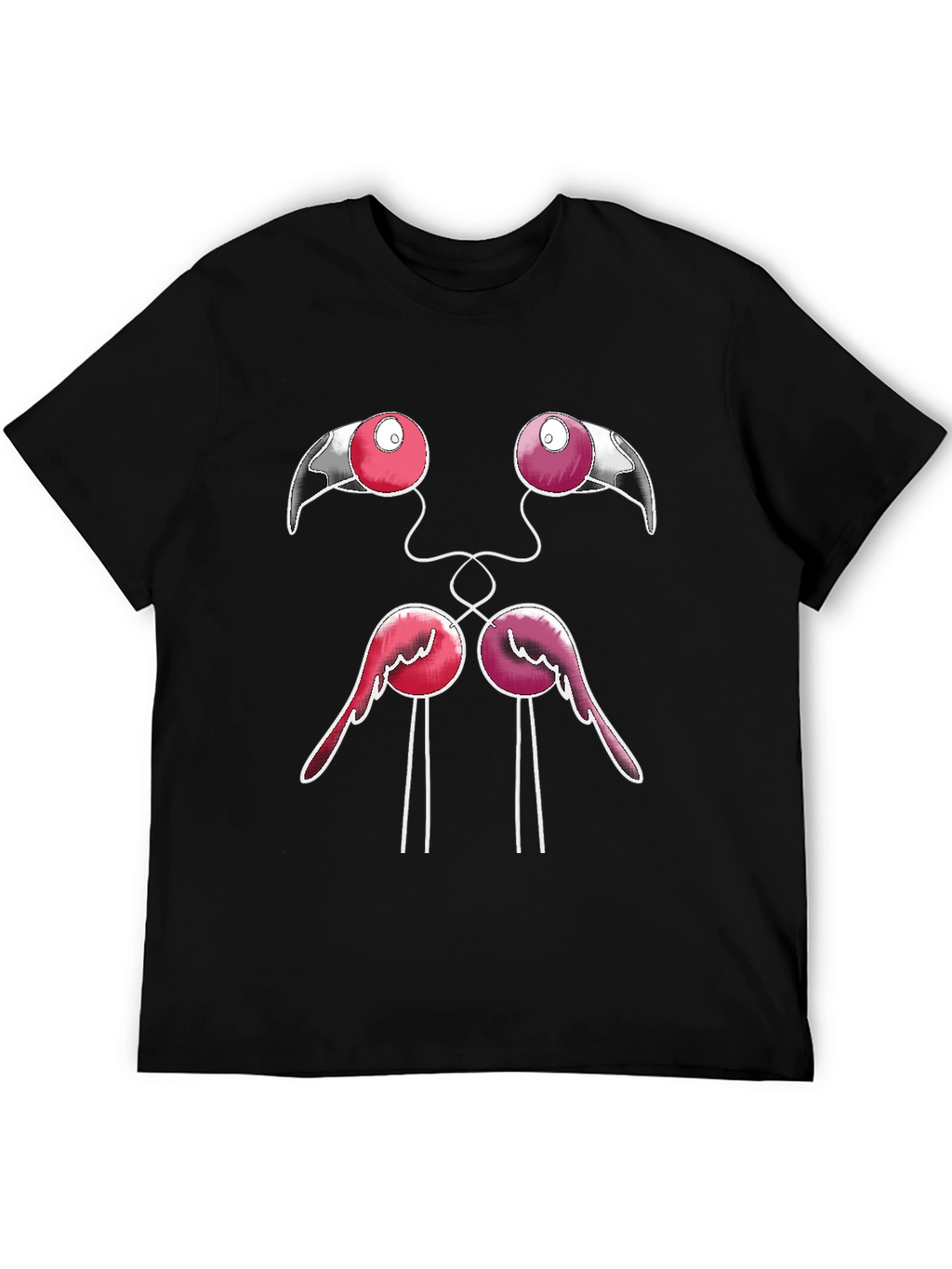 Funny Flamingo Face Graphic Black T-Shirt