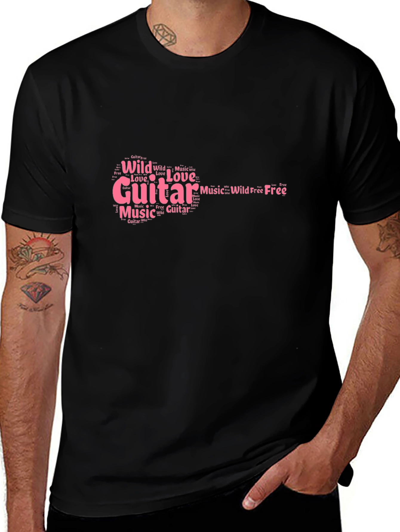 Guitar Word Art Graphic Tee - Music Lover T-Shirt