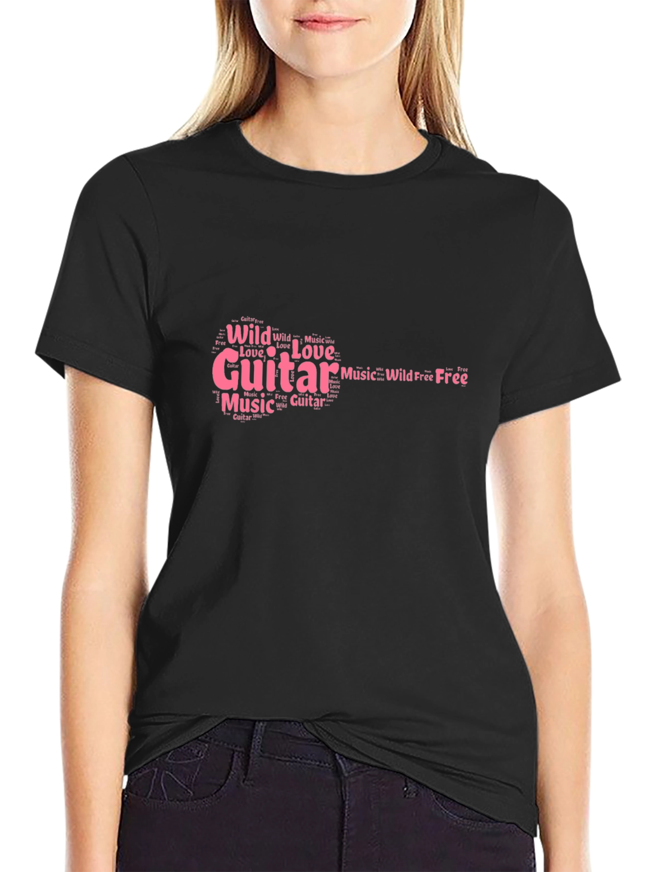 Guitar Word Art Graphic Tee - Music Lover T-Shirt