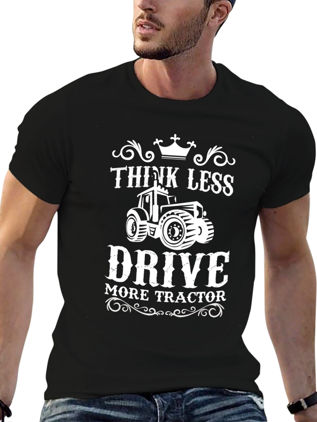 Think Less Drive Tractor Black Graphic Tee