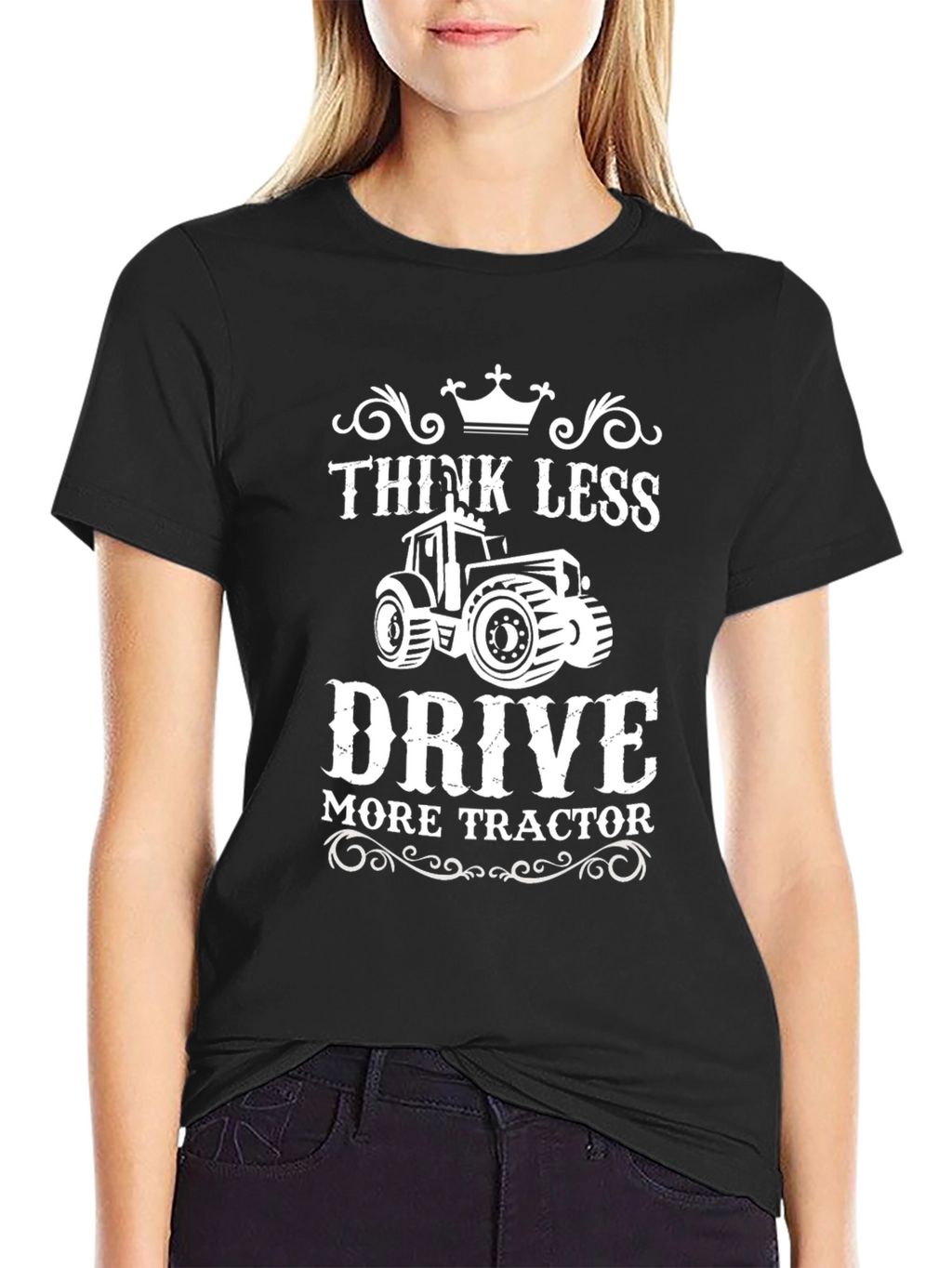 Think Less Drive Tractor Black Graphic Tee