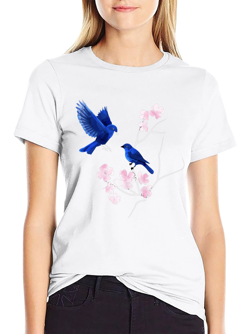 Blue Birds & Blossoms Graphic T-Shirt