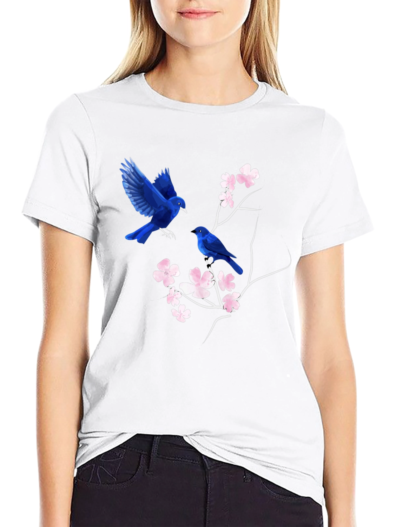 Blue Birds & Blossoms Graphic T-Shirt