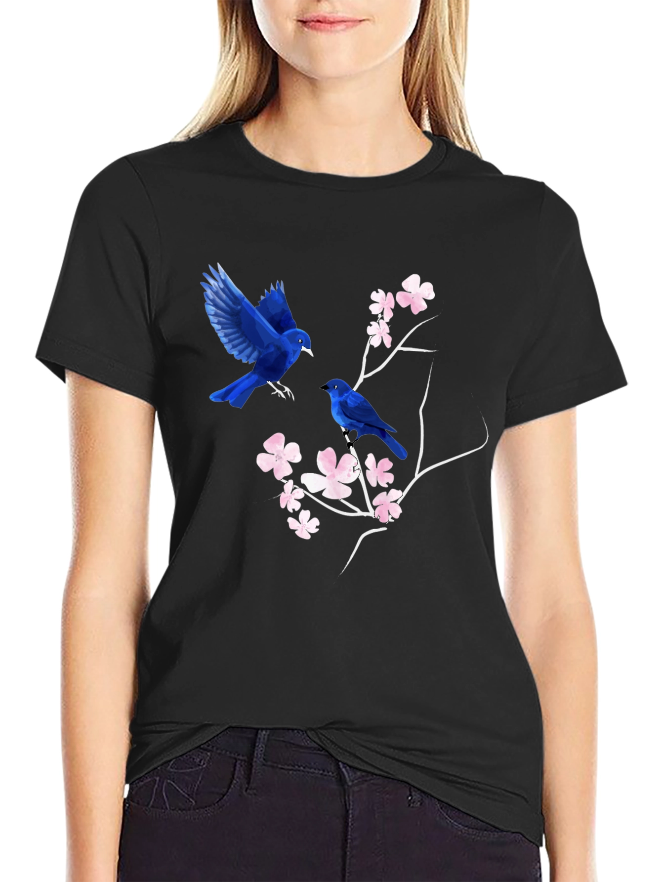 Blue Birds & Blossoms Graphic T-Shirt