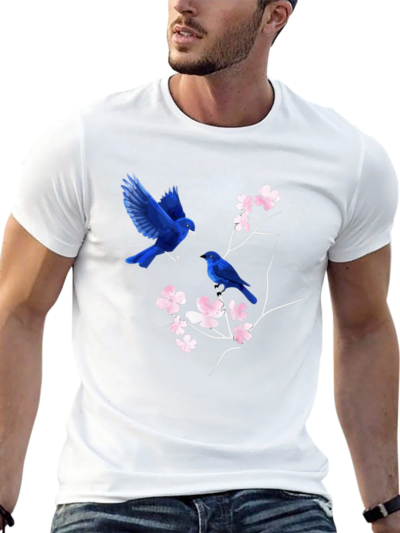 Blue Birds & Blossoms Graphic T-Shirt