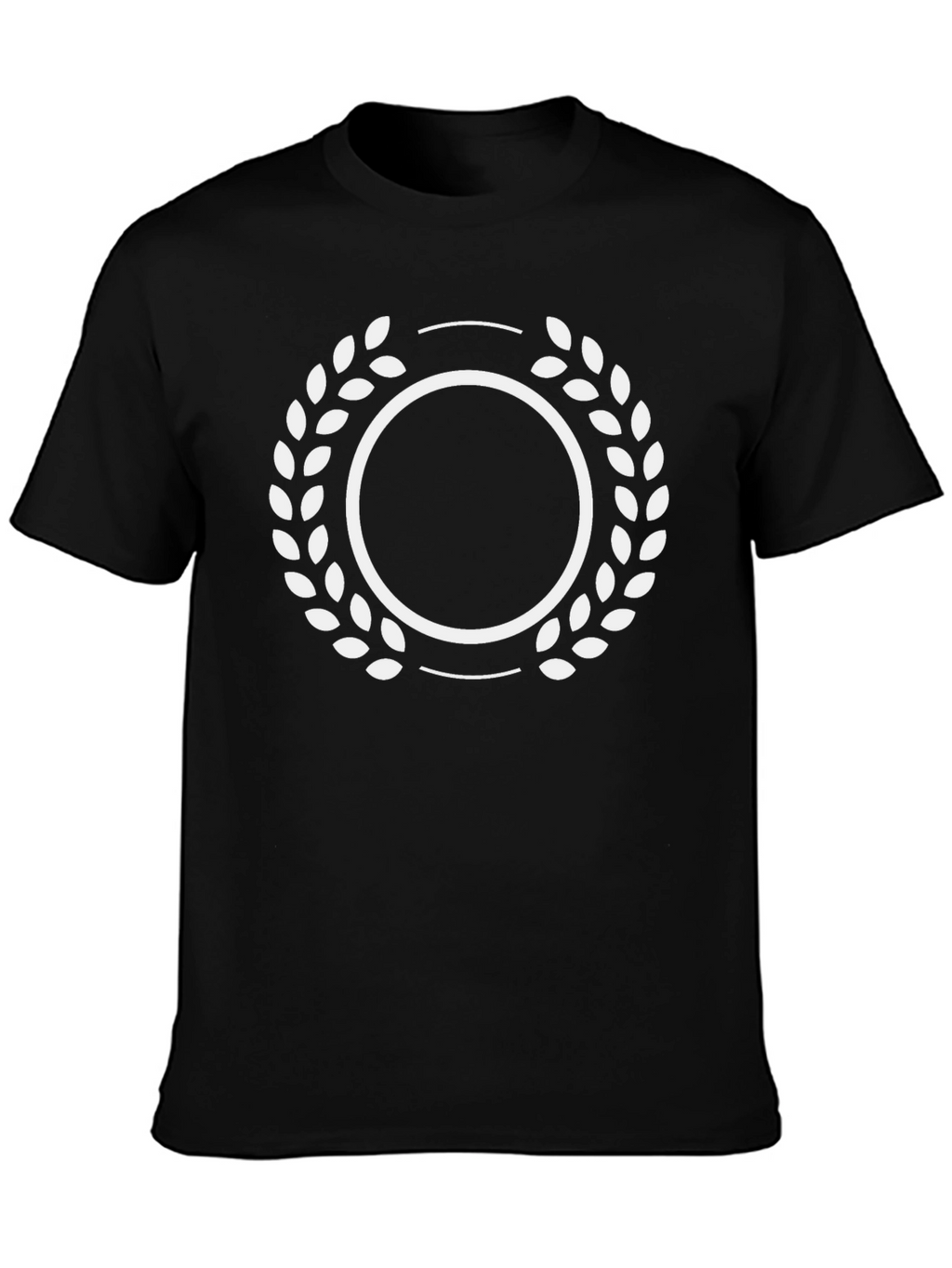 Black T-Shirt with White Laurel Wreath Graphic