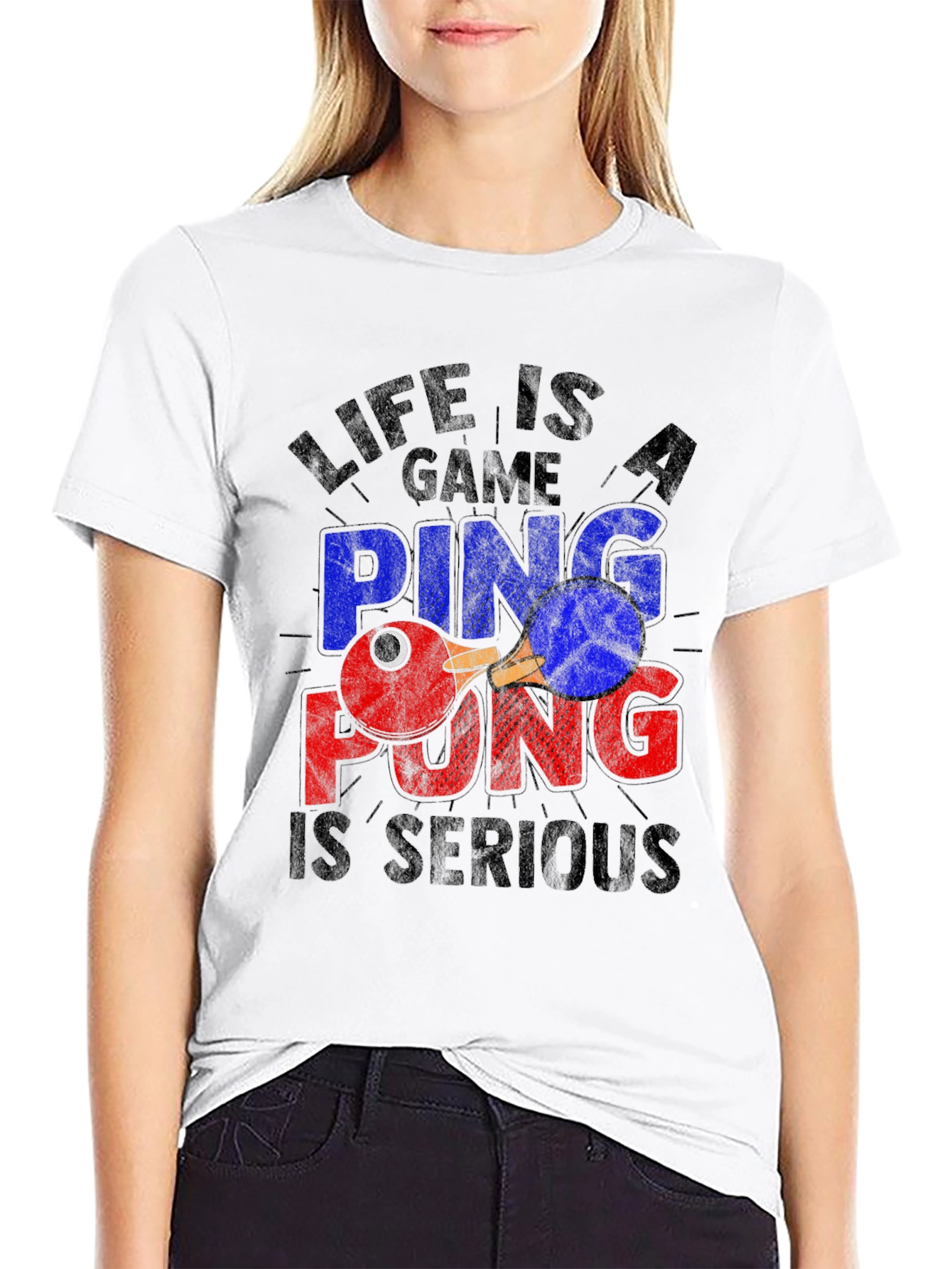 Life Is a Game Ping Pong Serious Black T-Shirt