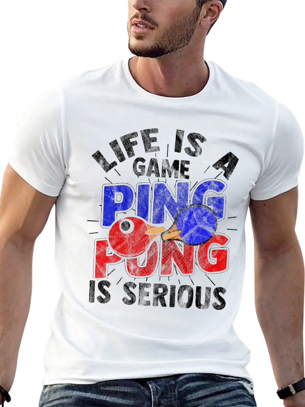 Life Is a Game Ping Pong Serious Black T-Shirt