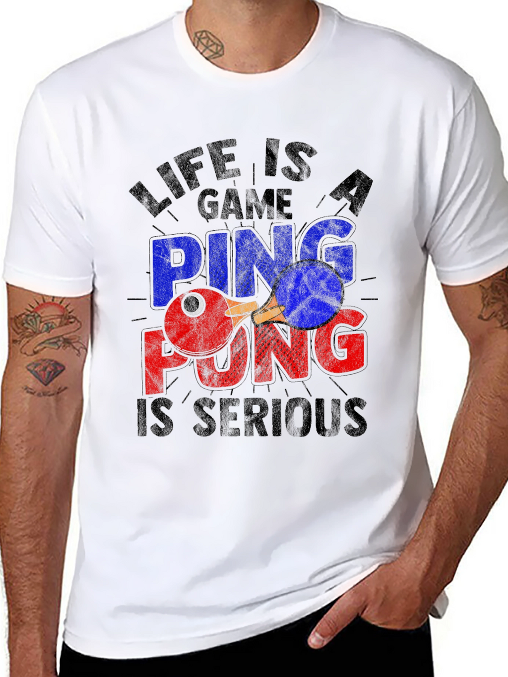 Life Is a Game Ping Pong Serious Black T-Shirt