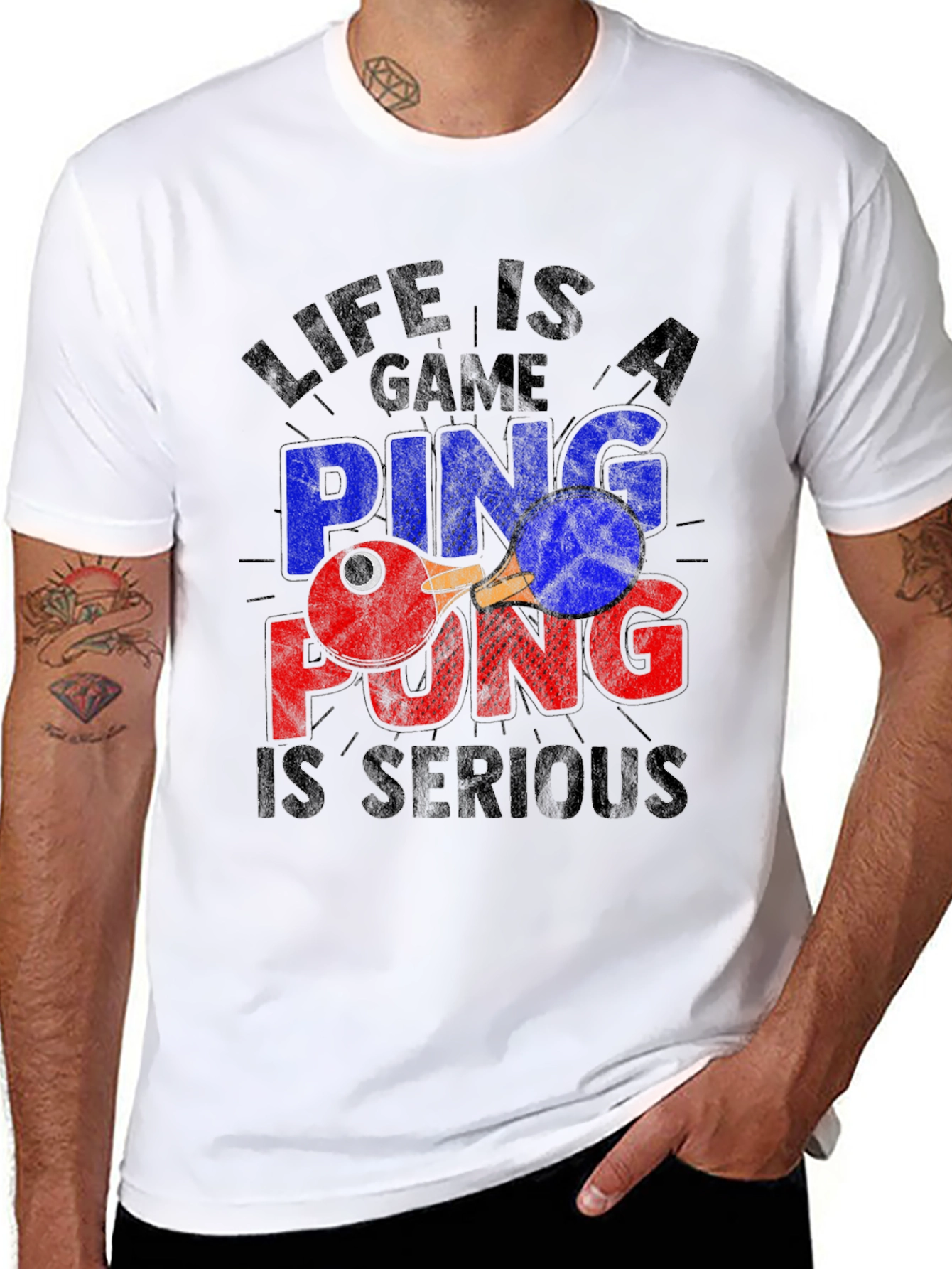 Life Is a Game Ping Pong Serious Black T-Shirt