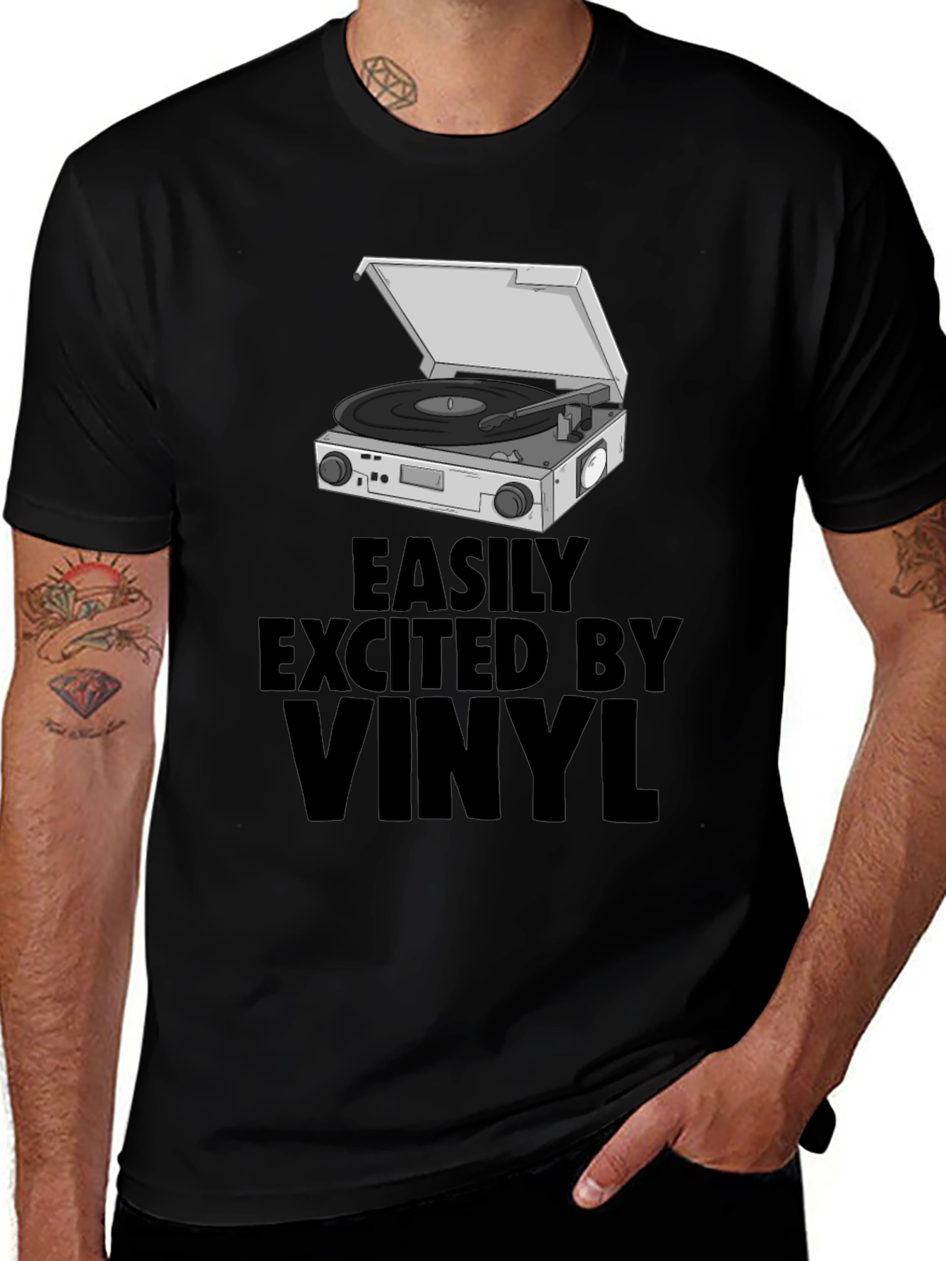 Vinyl Record Player T-Shirt - Easily Excited