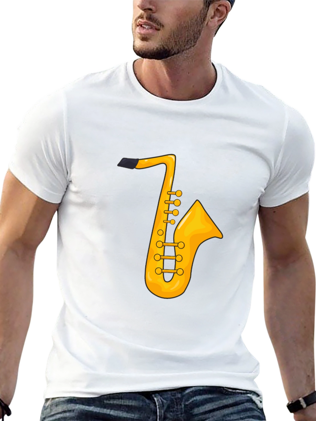 Saxophone Graphic Tee - Black Cotton T-Shirt