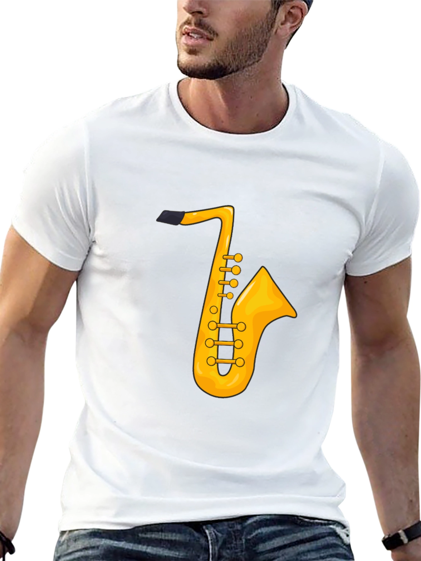 Saxophone Graphic Tee - Black Cotton T-Shirt