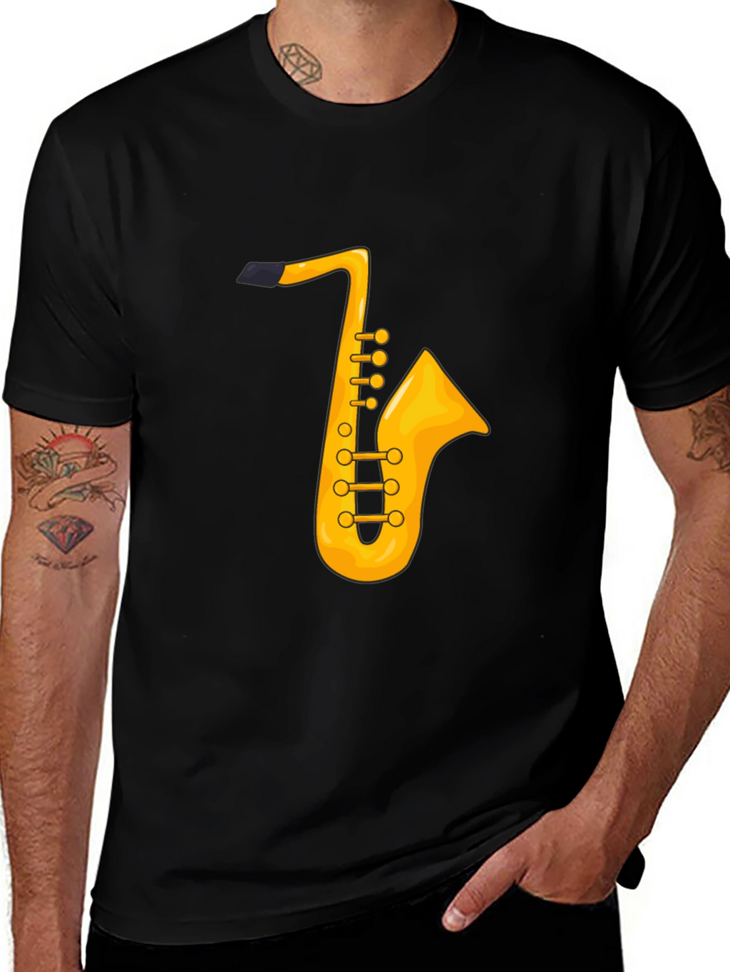 Saxophone Graphic Tee - Black Cotton T-Shirt