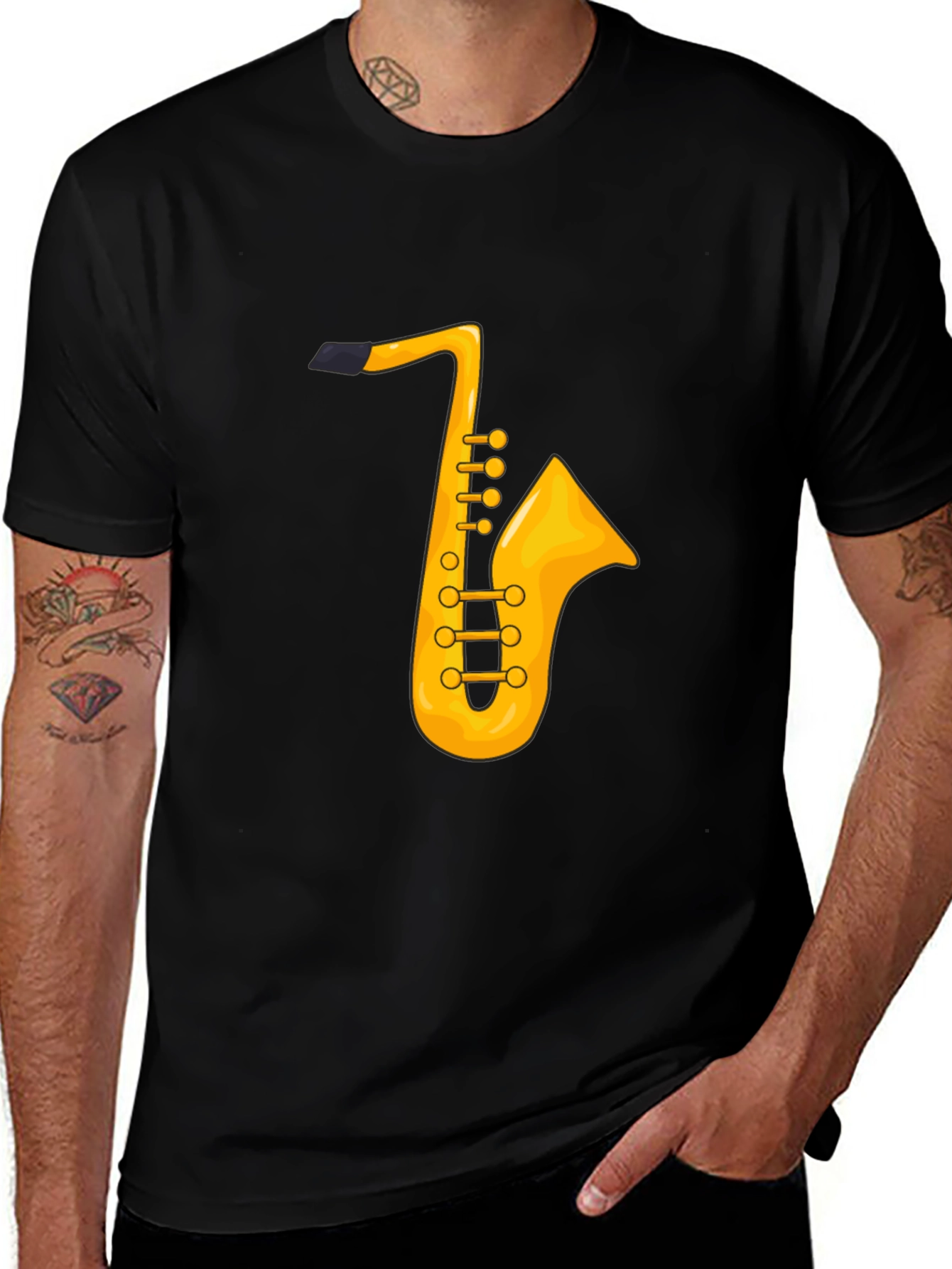 Saxophone Graphic Tee - Black Cotton T-Shirt