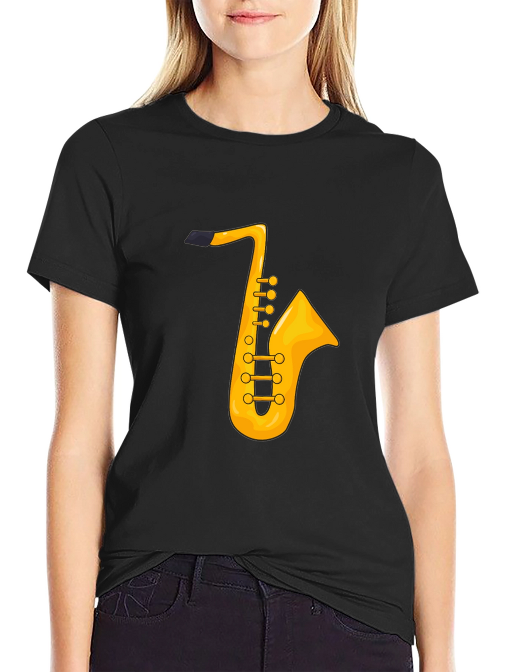 Saxophone Graphic Tee - Black Cotton T-Shirt
