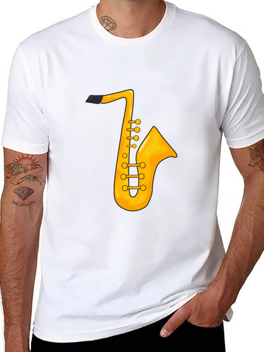Saxophone Graphic Tee - Black Cotton T-Shirt