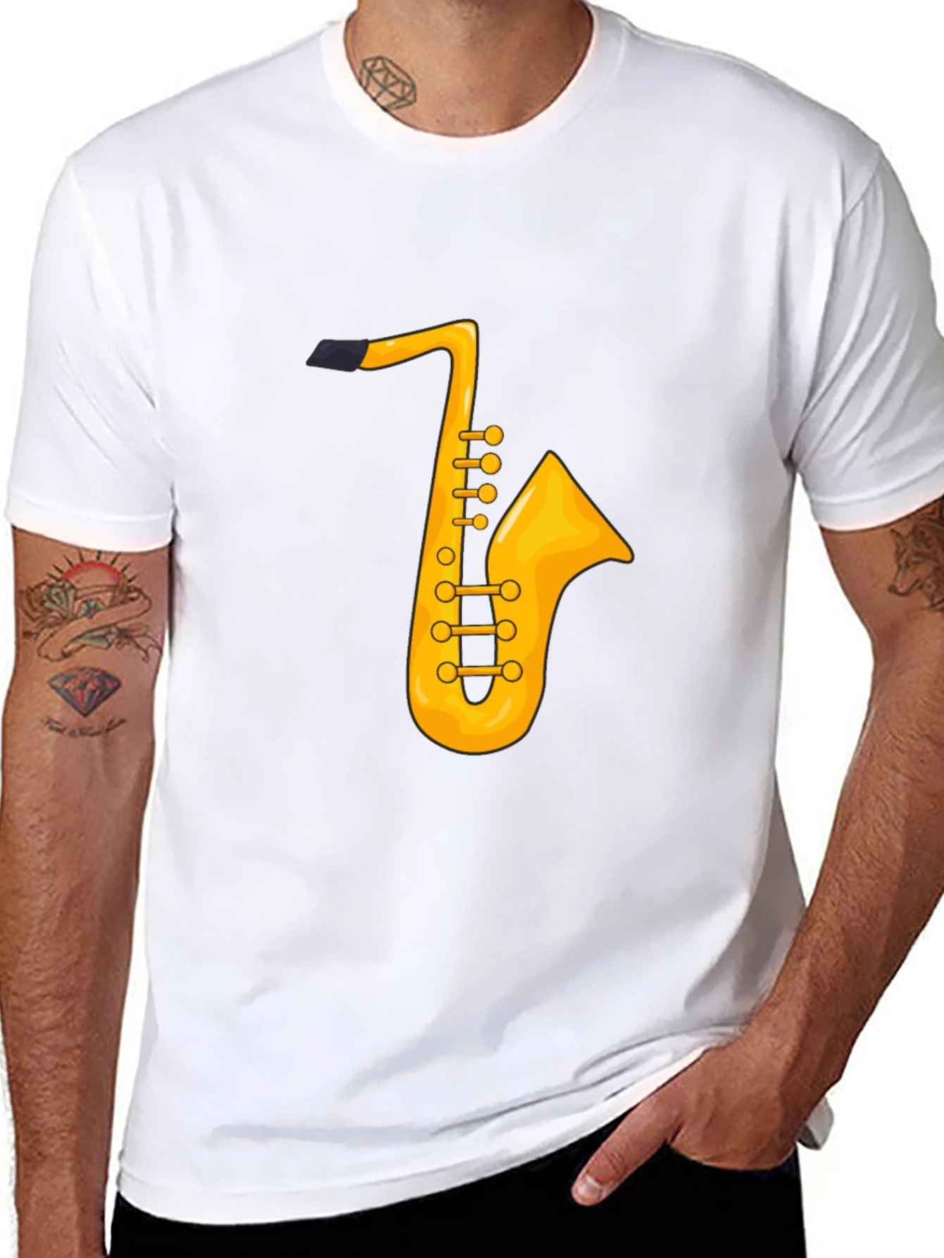 Saxophone Graphic Tee - Black Cotton T-Shirt