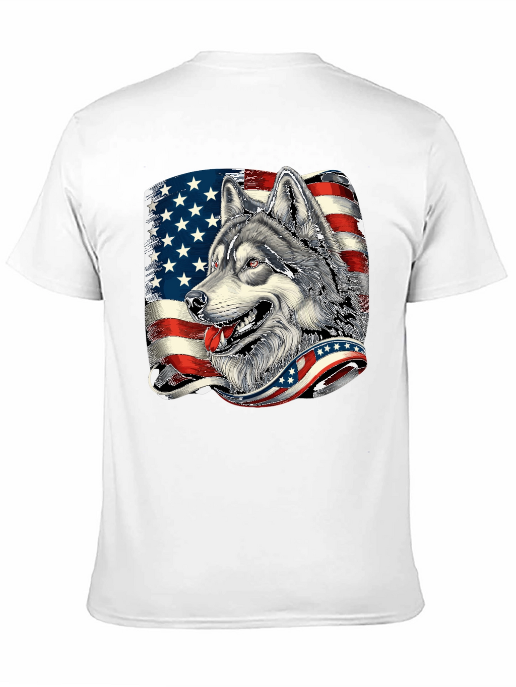 Patriotic Wolf Graphic Tee - American Flag Design