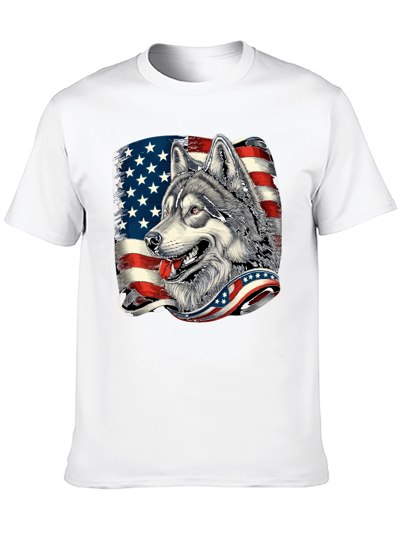 Patriotic Wolf Graphic Tee - American Flag Design