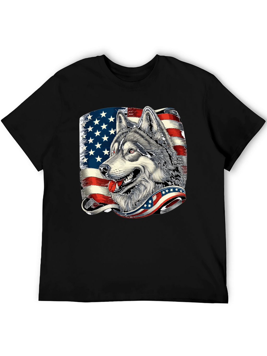 Patriotic Wolf Graphic Tee - American Flag Design