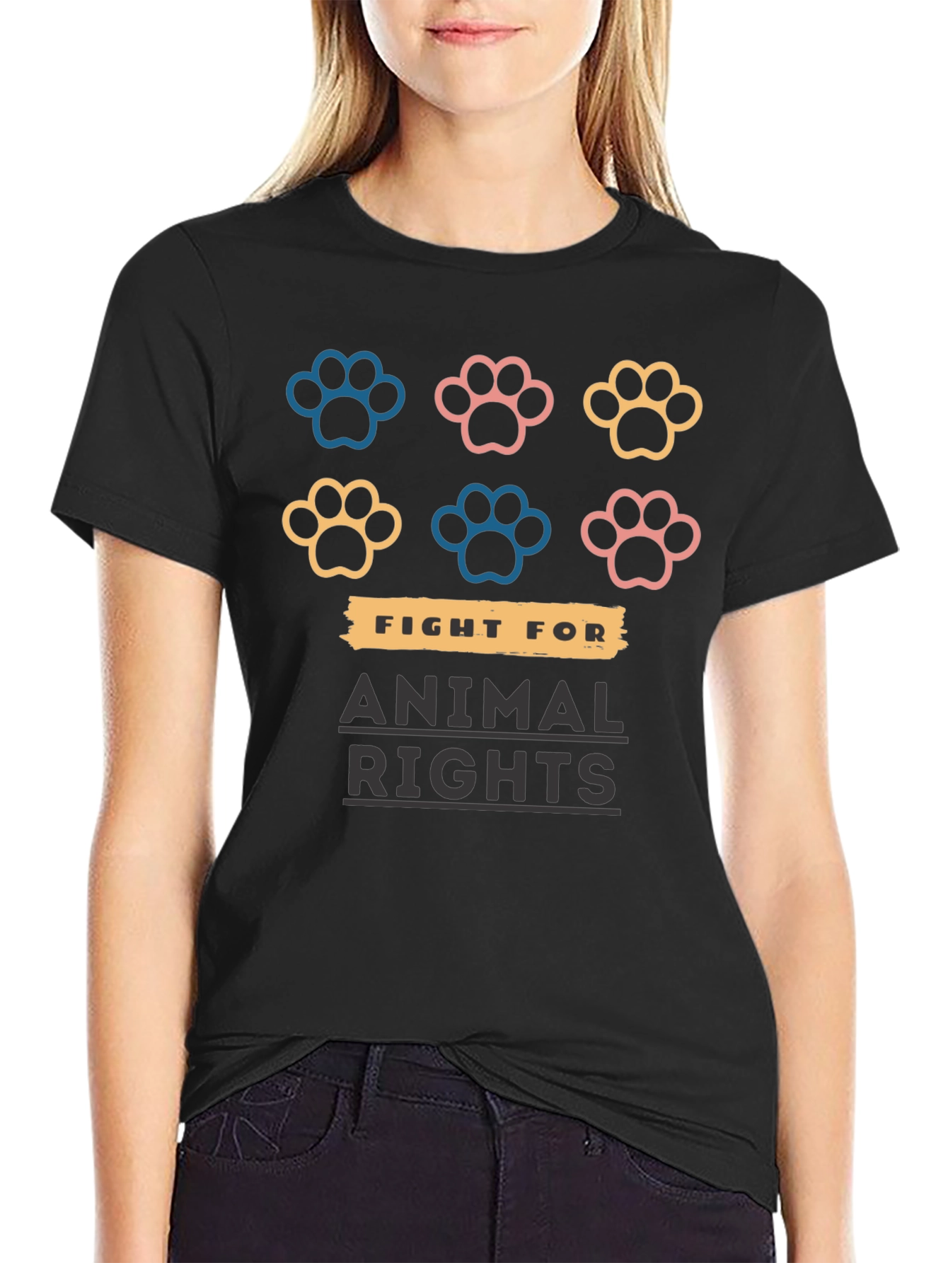 Animal Rights T-Shirt with Paw Prints