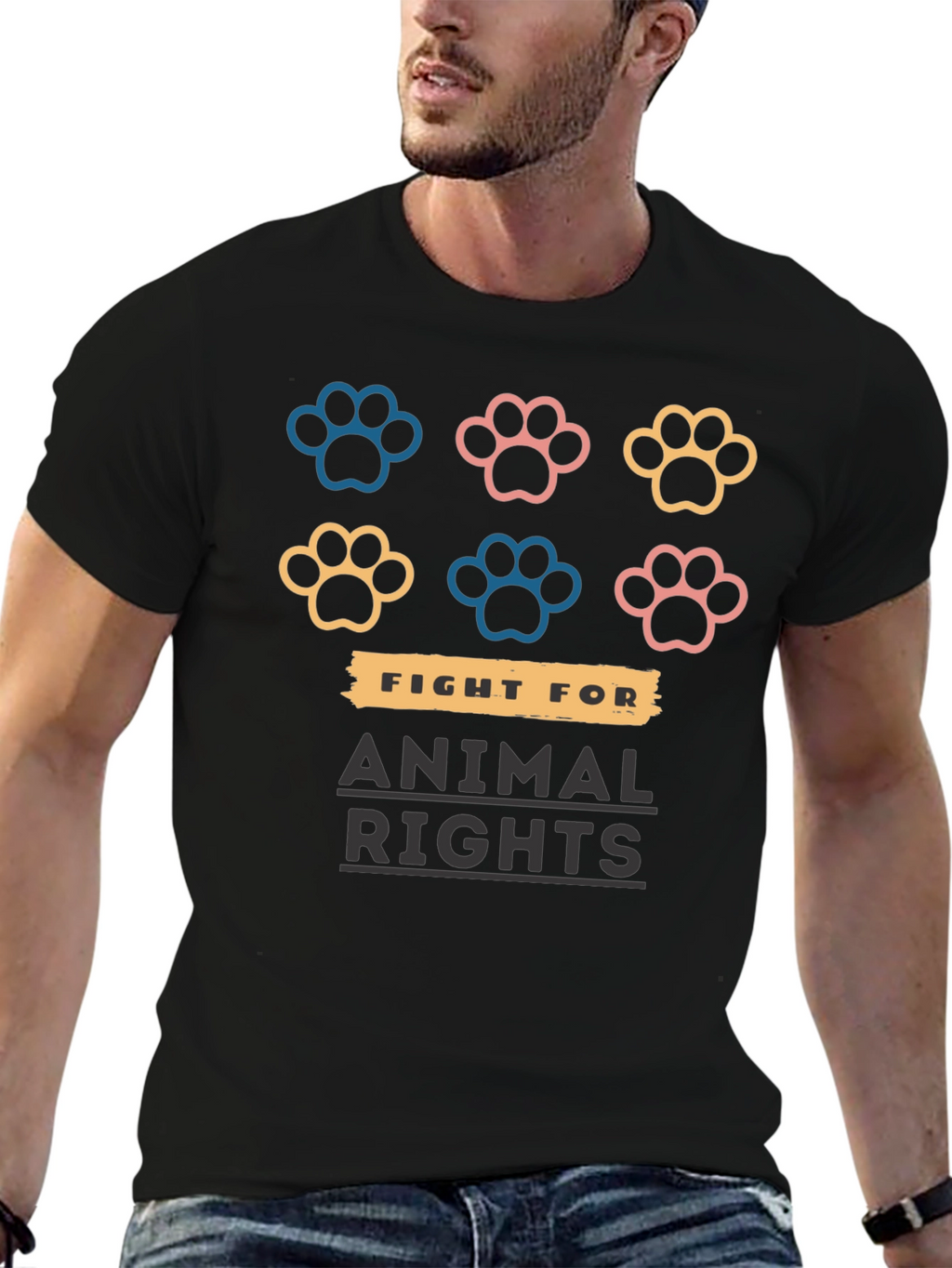 Animal Rights T-Shirt with Paw Prints