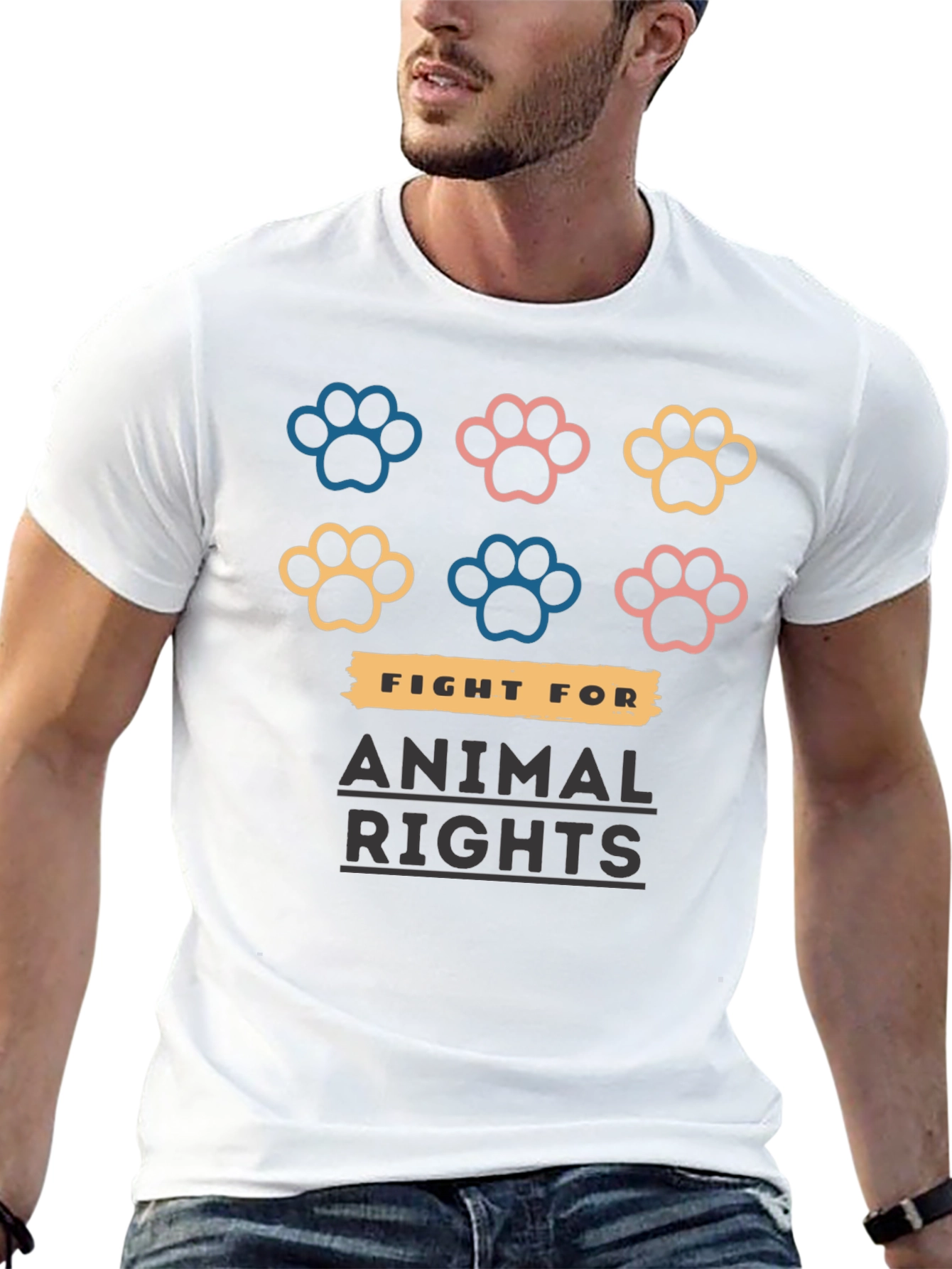 Animal Rights T-Shirt with Paw Prints