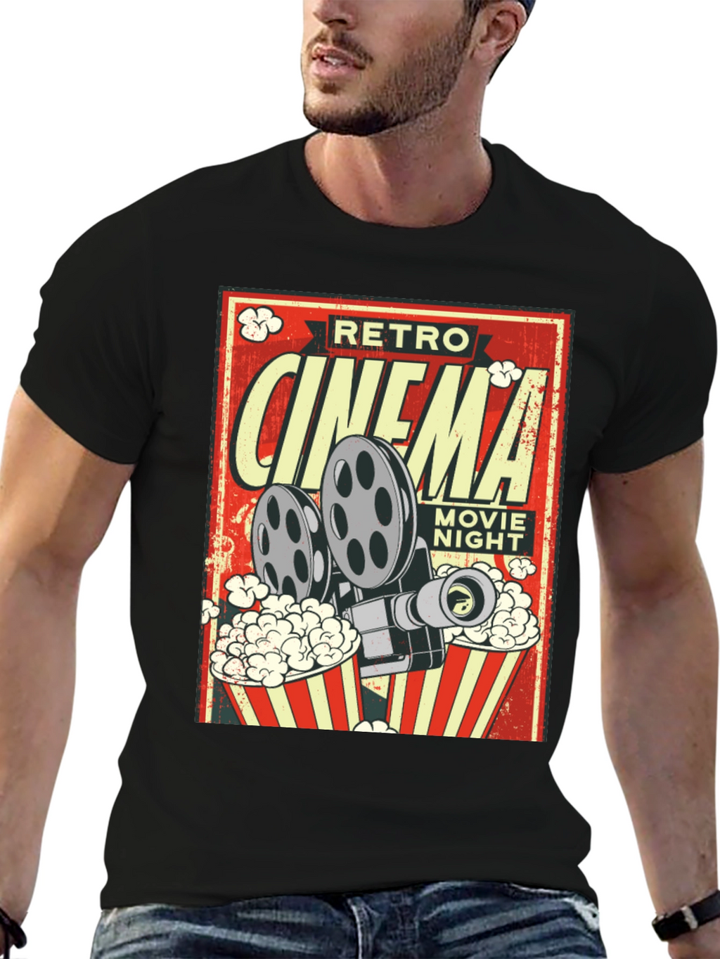 Retro Cinema Movie Night Black T-Shirt
