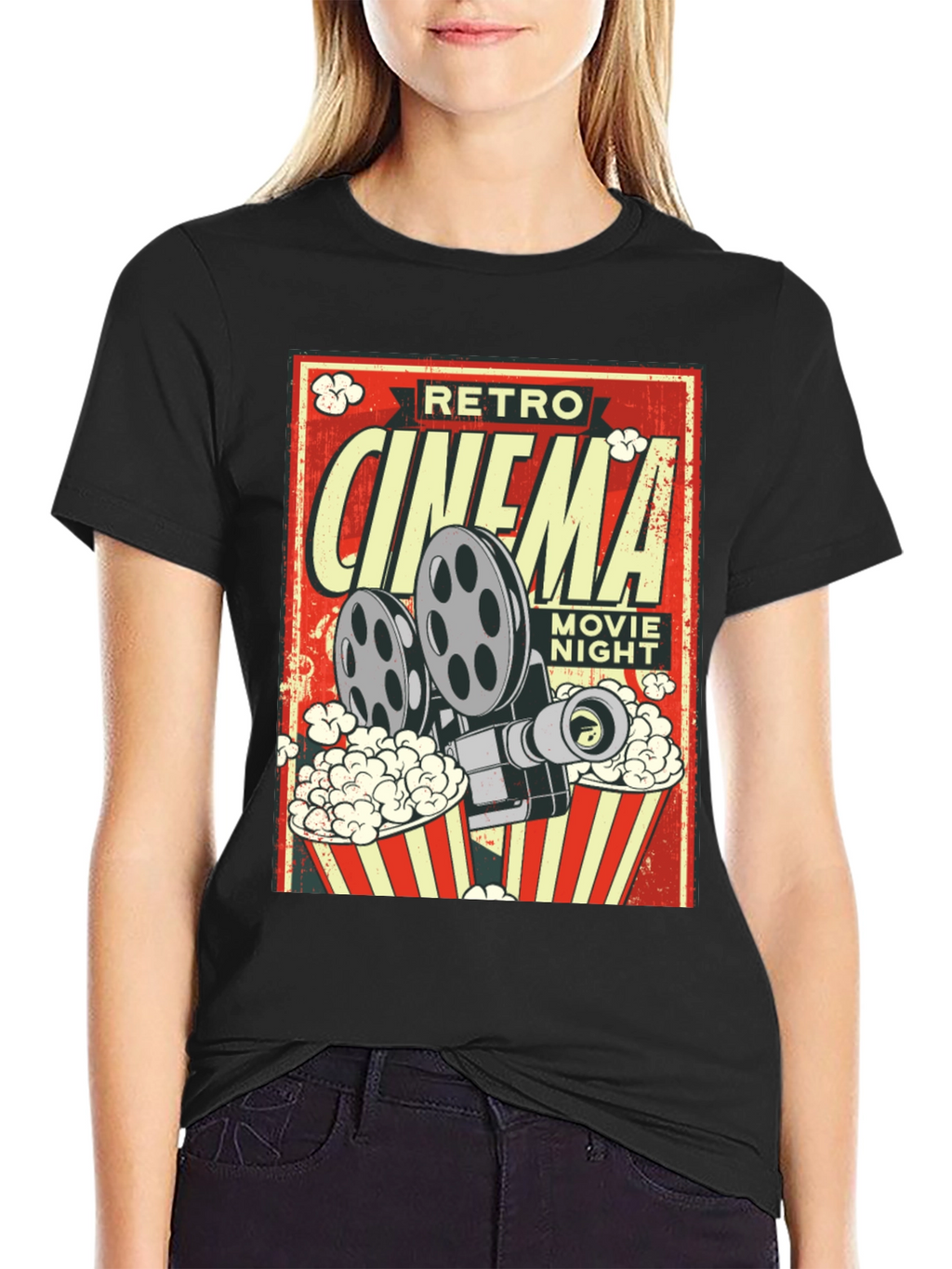 Retro Cinema Movie Night Black T-Shirt