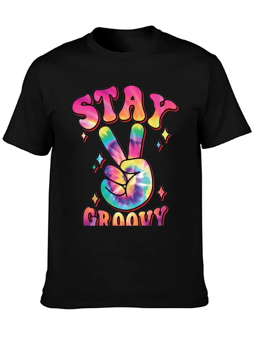 Stay Groovy Tie Dye Peace Sign Graphic T-Shirt