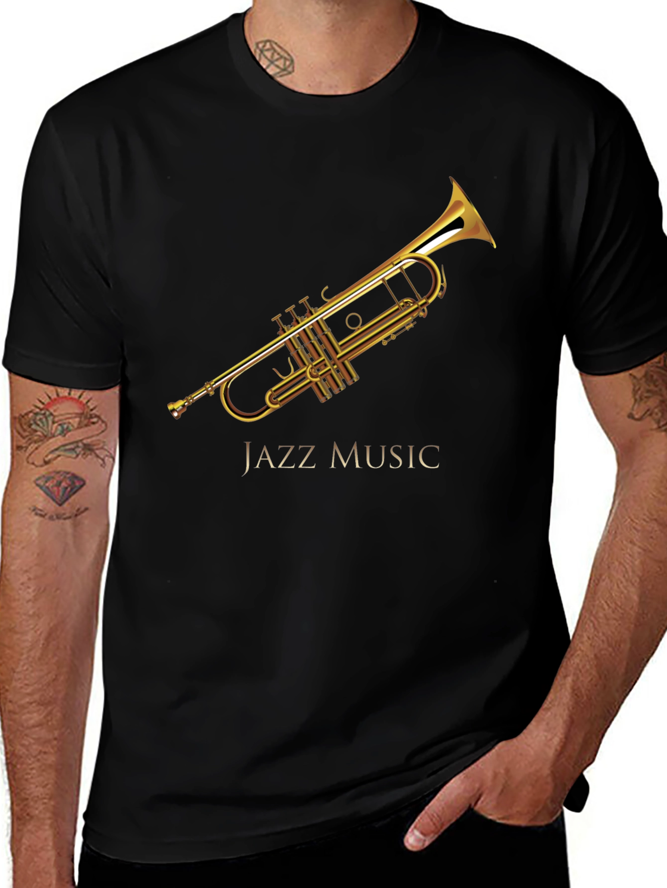 Jazz Music Trumpet Graphic Black T-Shirt
