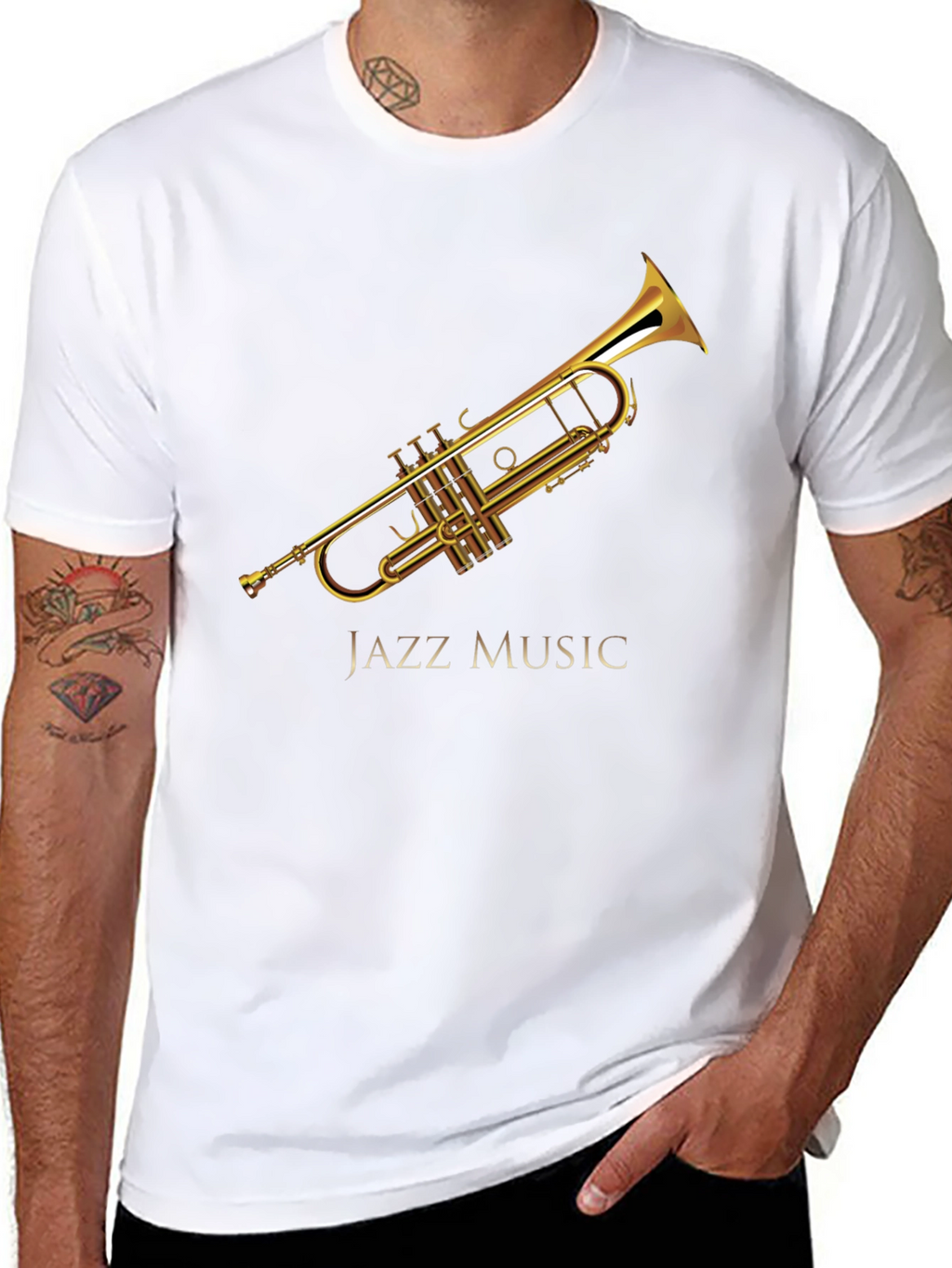 Jazz Music Trumpet Graphic Black T-Shirt
