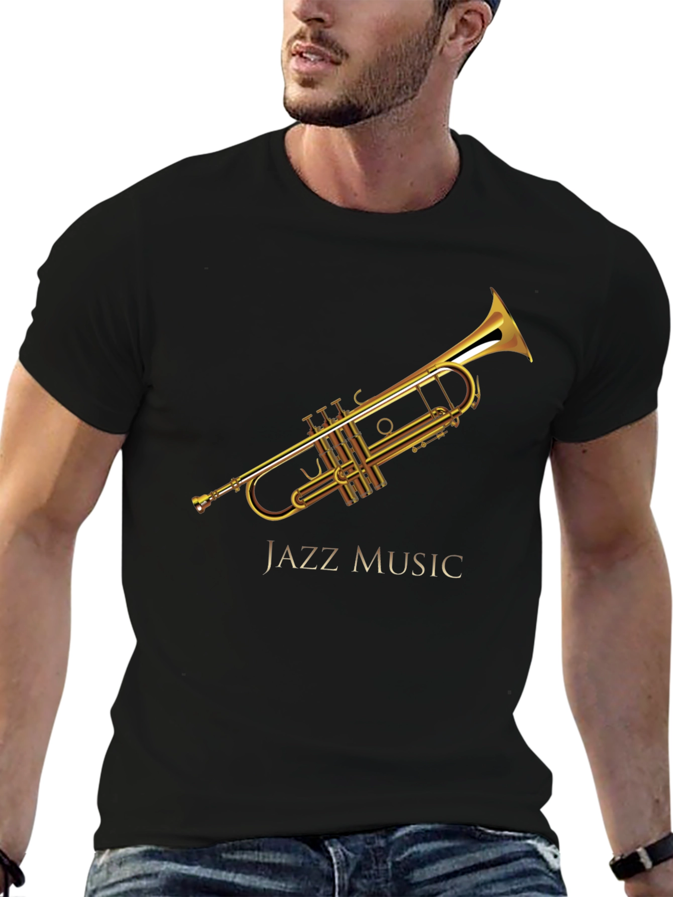 Jazz Music Trumpet Graphic Black T-Shirt