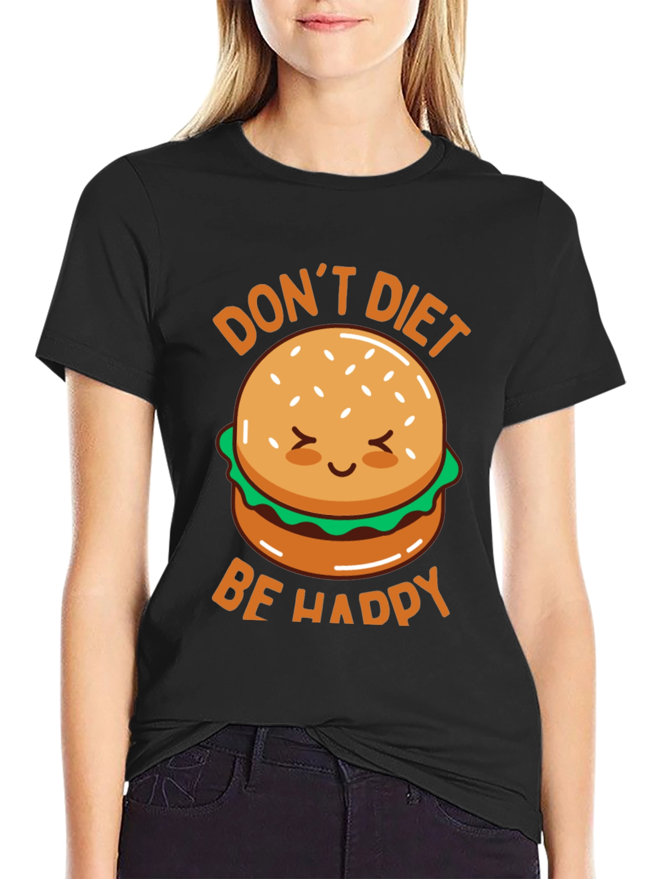 Dont Diet Be Happy T-Shirt - Cute Burger Graphic Tee