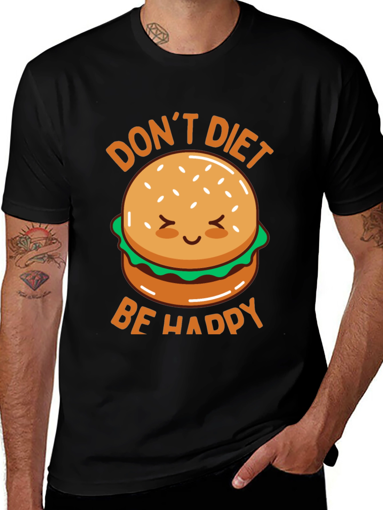 Dont Diet Be Happy T-Shirt - Cute Burger Graphic Tee