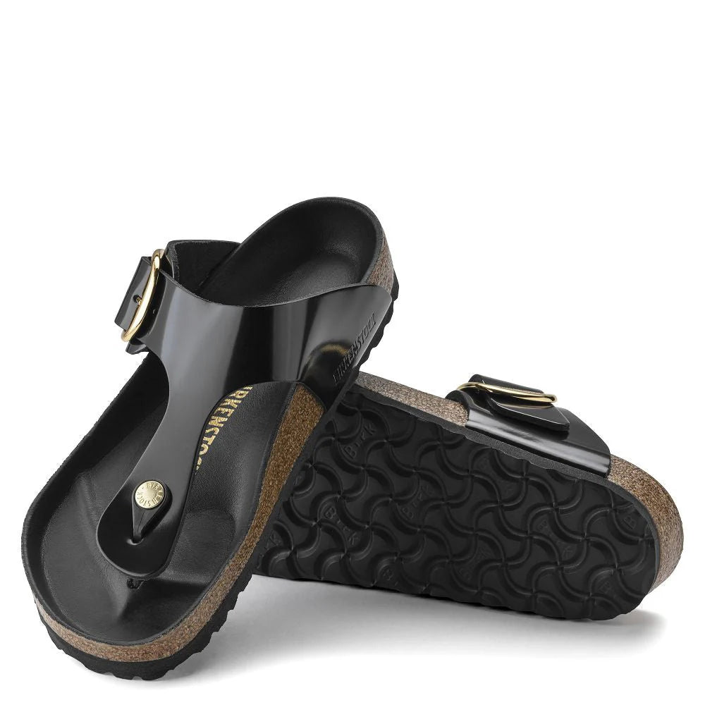 Birkenstock Women's Gizeh Big Buckle Natural Leather Patent in Black