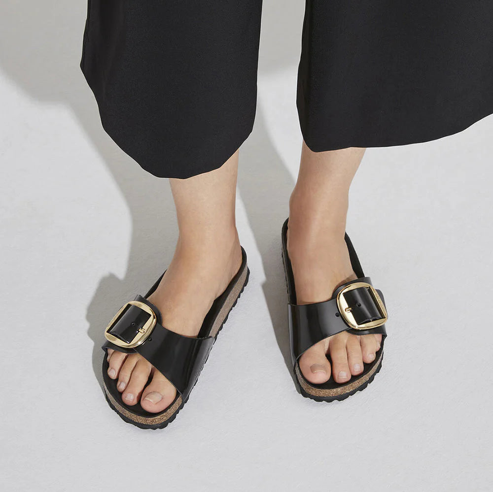 Birkenstock Women's Madrid Big Buckle Oiled Leather in High Shine Black