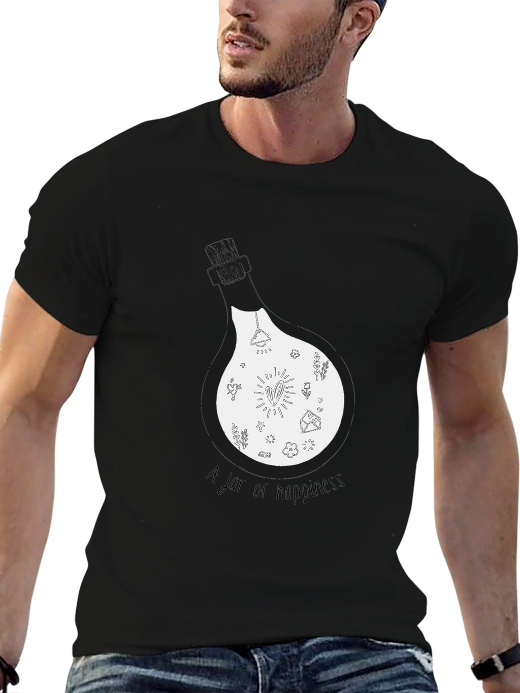 Jar of Happiness Graphic Tee - Black Cotton Blend