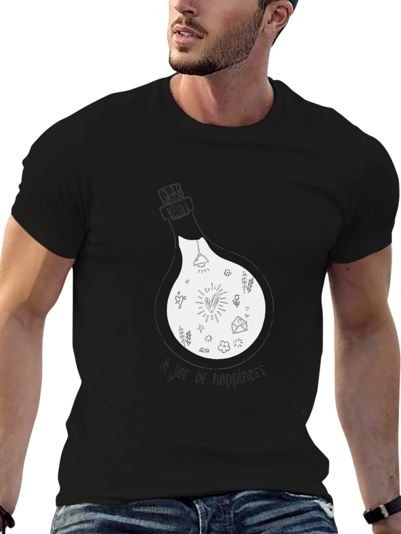 Jar of Happiness Graphic Tee - Black Cotton Blend