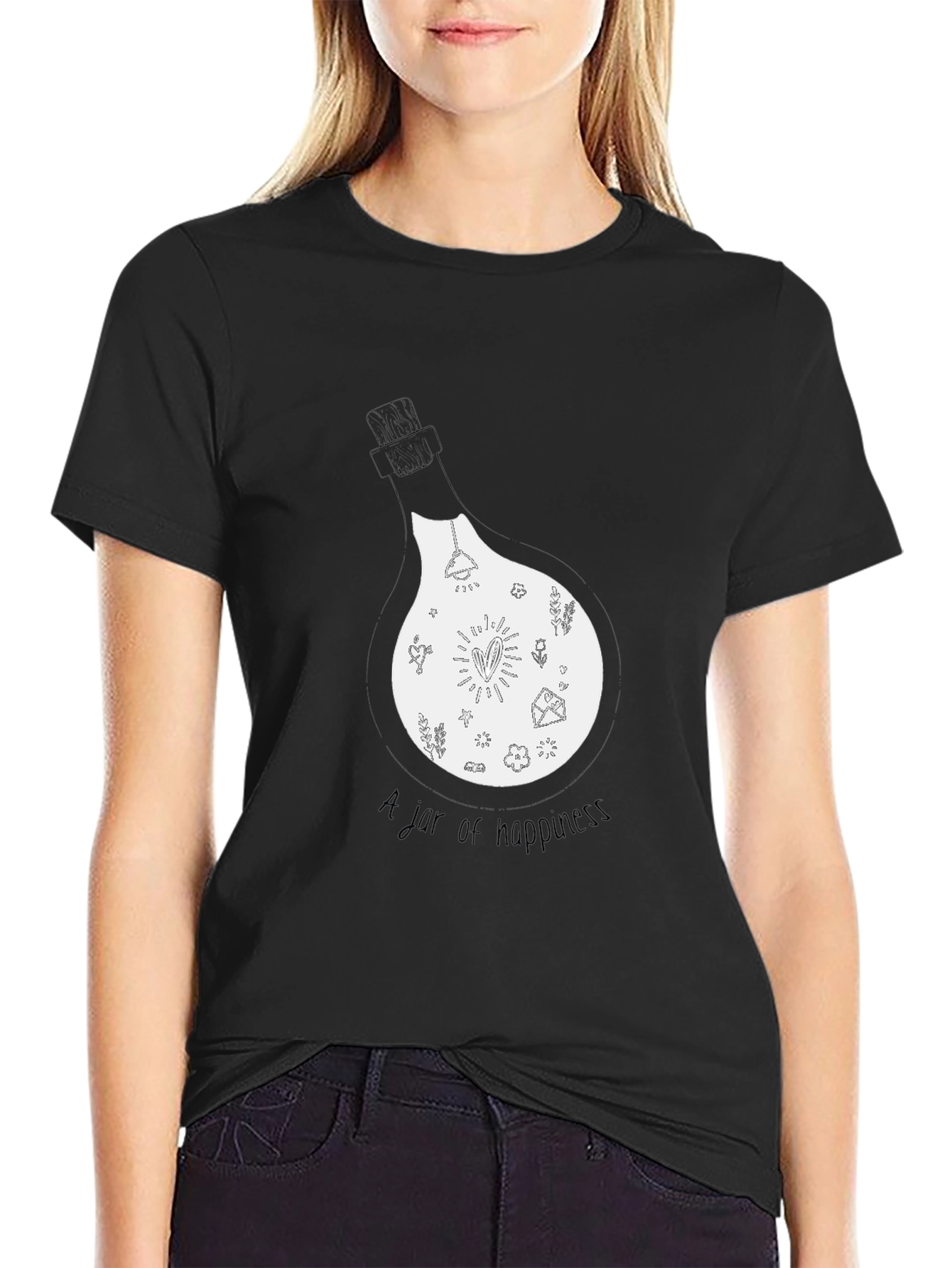Jar of Happiness Graphic Tee - Black Cotton Blend