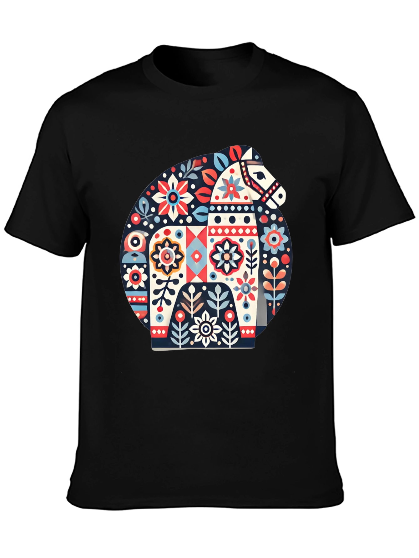 Decorative Horse Graphic T-Shirt - Folk Art Style
