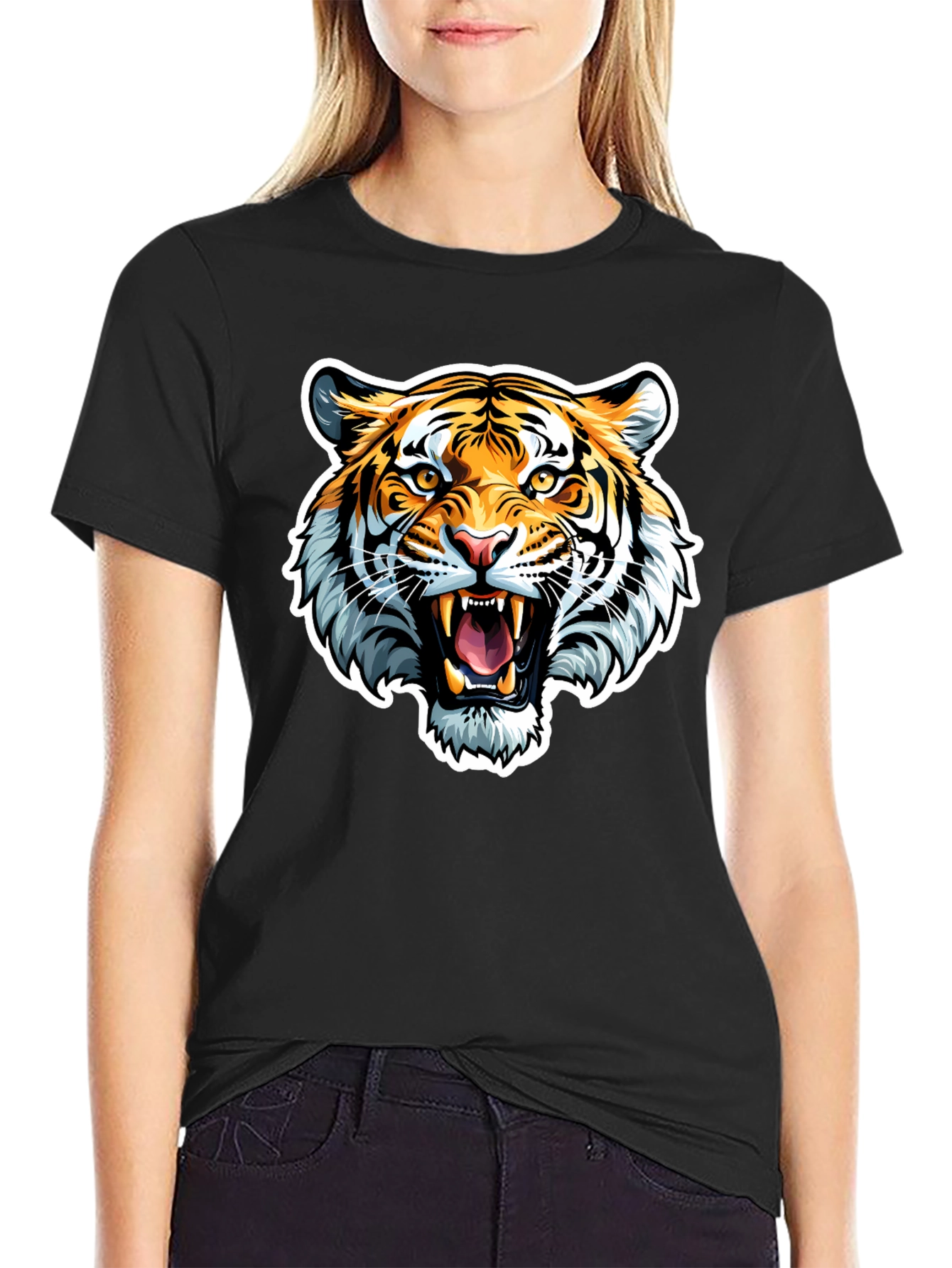 Roaring Tiger Graphic Tee - Black Cotton T-Shirt