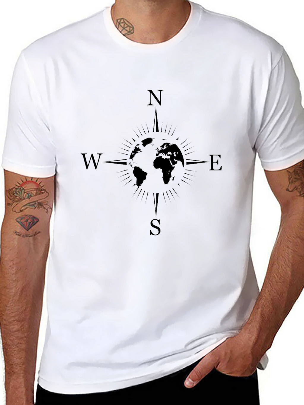 Compass World Map Graphic Tee - Black