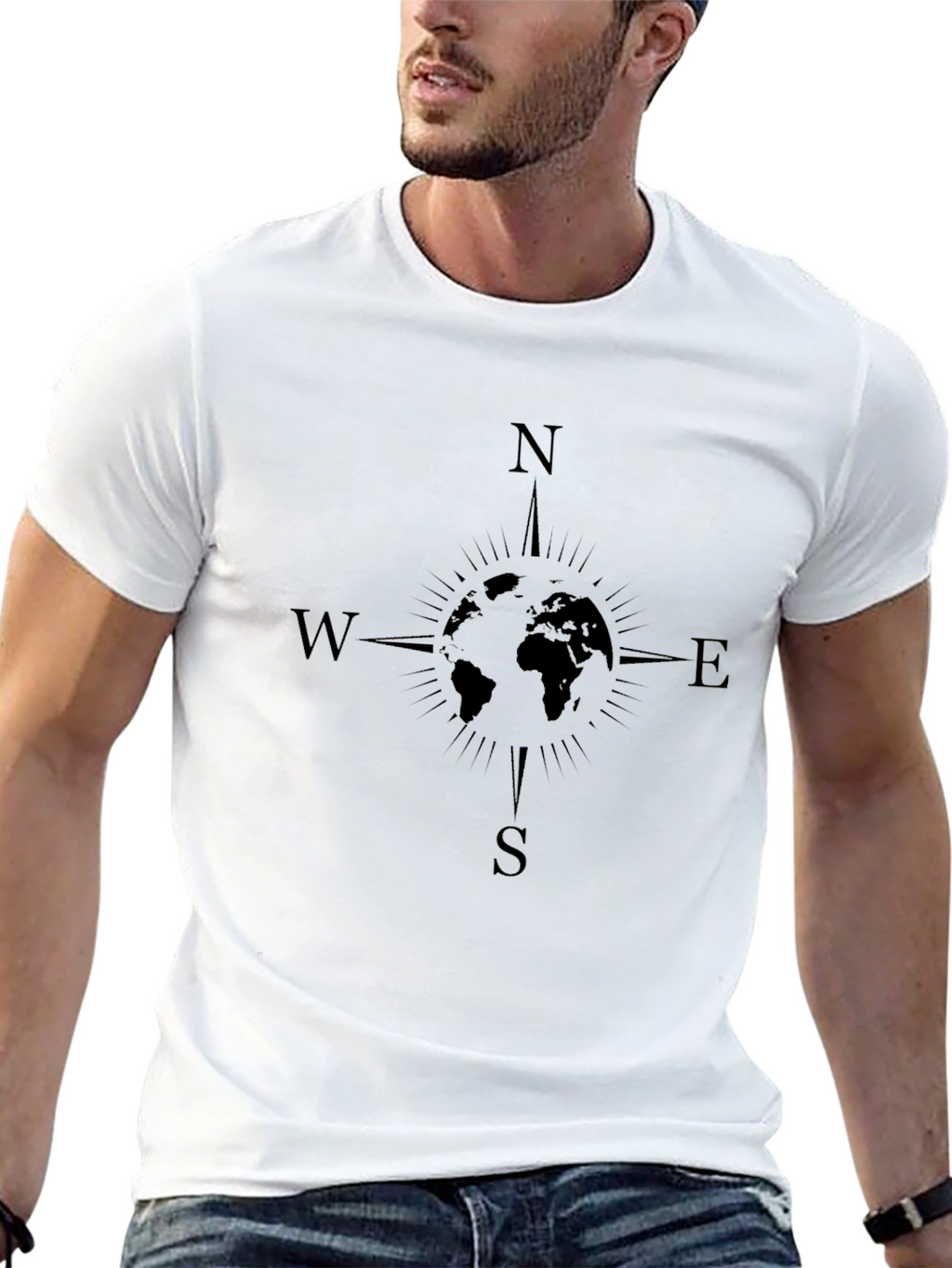 Compass World Map Graphic Tee - Black