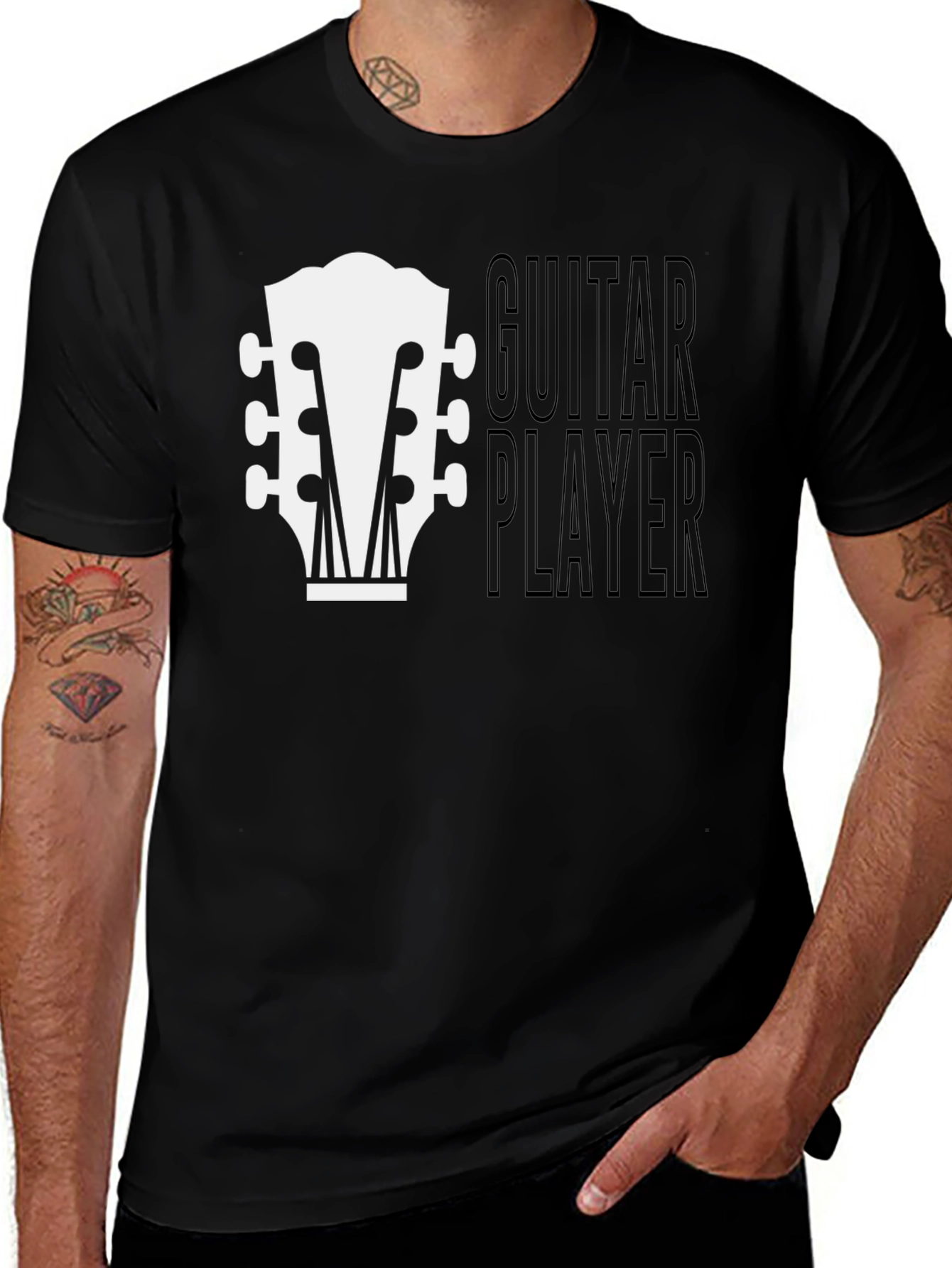 Guitar Player Graphic Tee - Black Cotton T-Shirt
