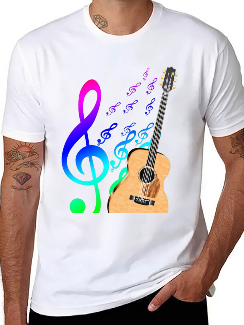 Musical Notes Guitar Graphic T-Shirt